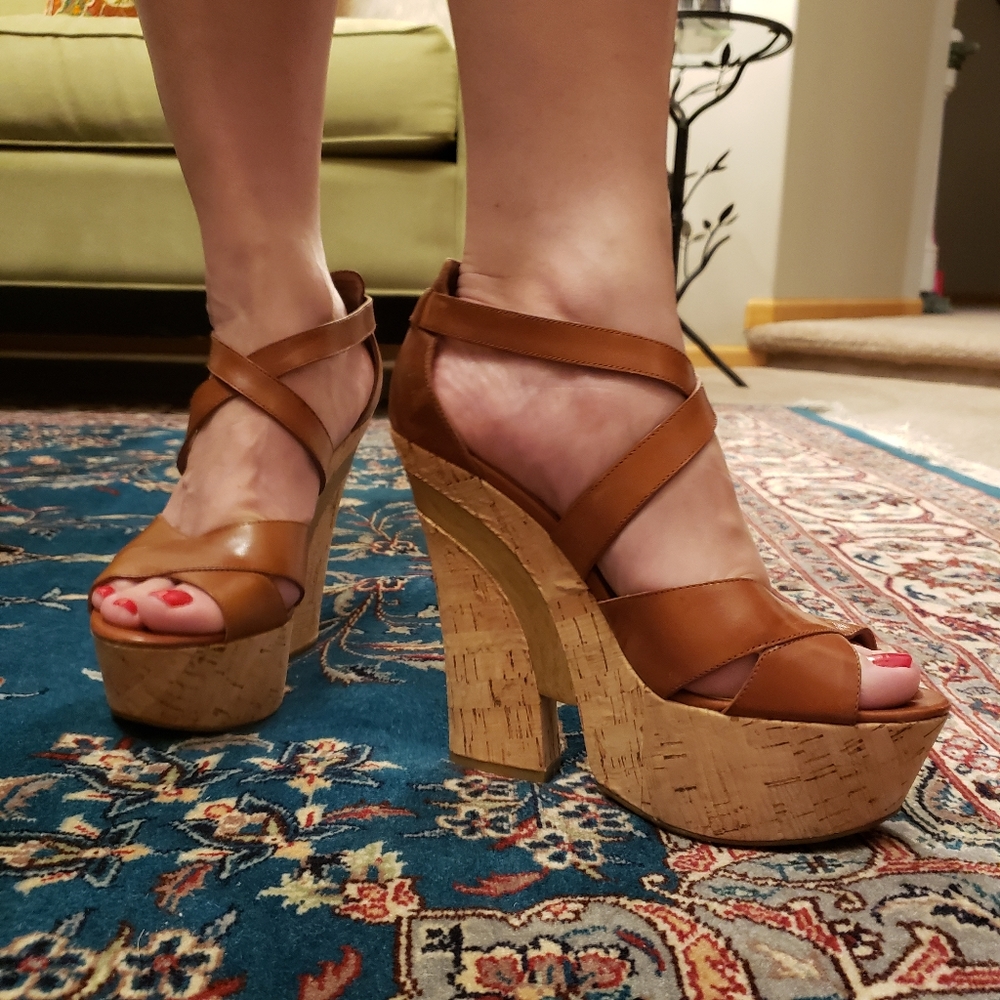 Nine West - Caridad Brown Cognac Leather Wedge/Heel, Size US 9